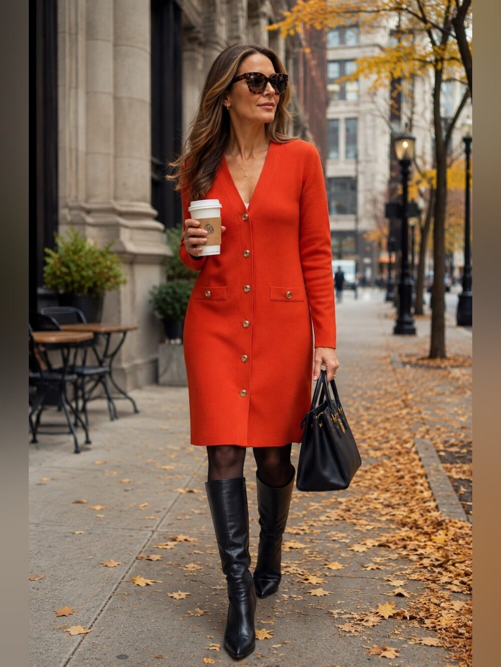 Ann Taylor Longline Sweater Dress Cardigan NWT Red - Orange Button Front SzLarge - Picture 1 of 10